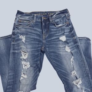 American Eagle Outfit Skinny Jeans NE(X)T Level Flex Med Wash Indigo Distressed